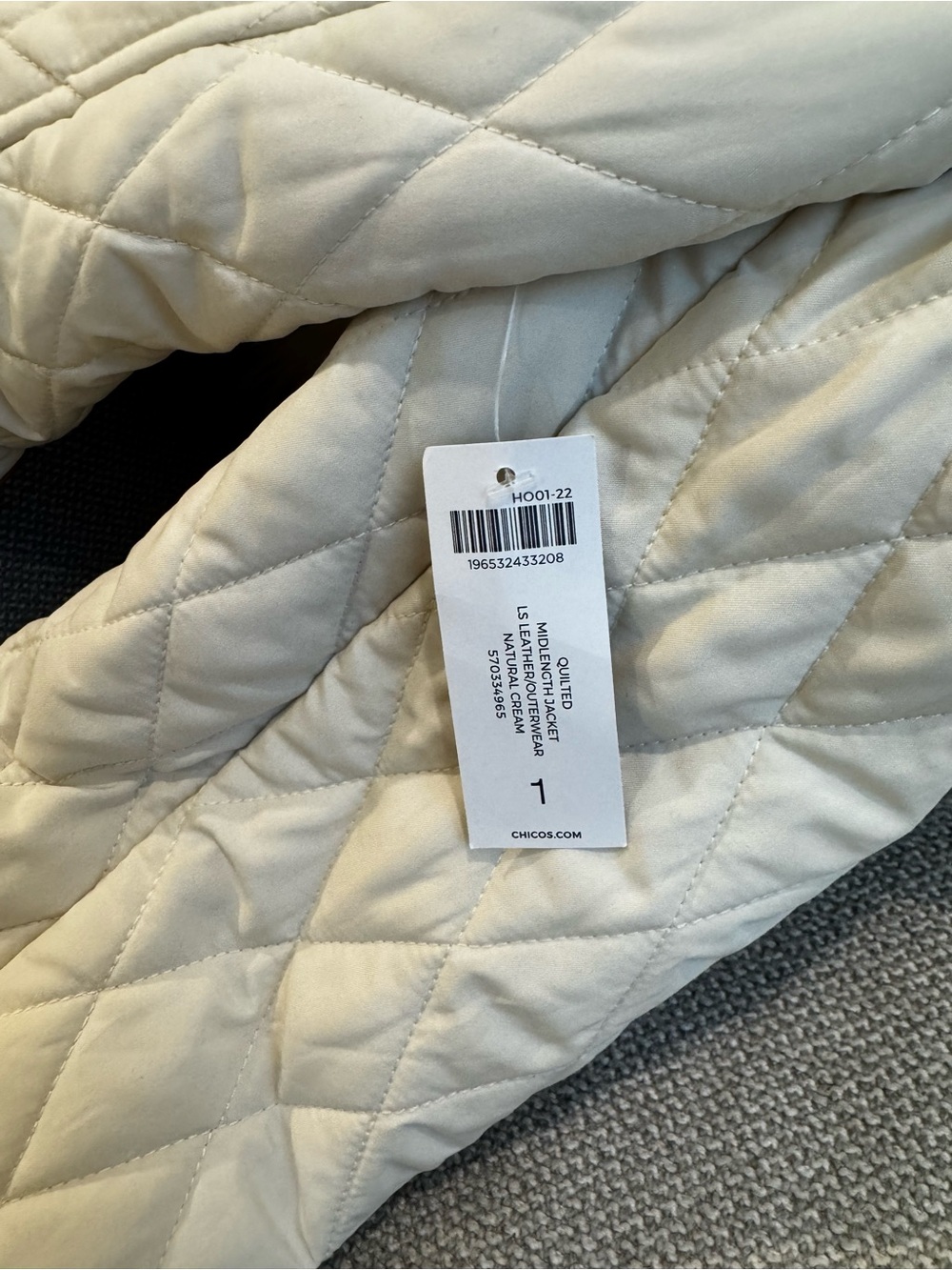Chico's Cream Quilted Puffer Jacket with Brown Trim - Picture 2 of 8
